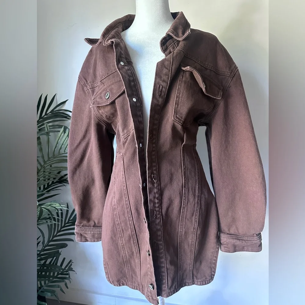 PrettyLittleThing Women’s Cowgirl Chocolate Denim Jean Jacket/Dress Size 6 - Picture 1 of 9